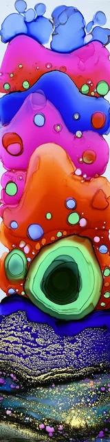 Free abstract bookmark featuring a green eye with blobs